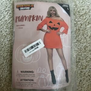 NWOT Spooktacular Creations Off Shoulder Pumpkin Mini Dress Size Woman’s Large